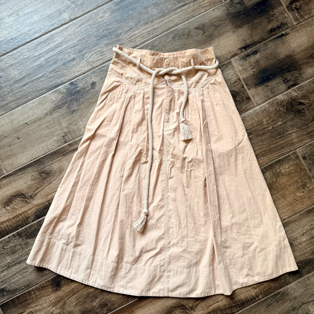 The GREAT. Women's The Field Rope Belt Corduroy Midi Skirt, Beige, 3(L)
